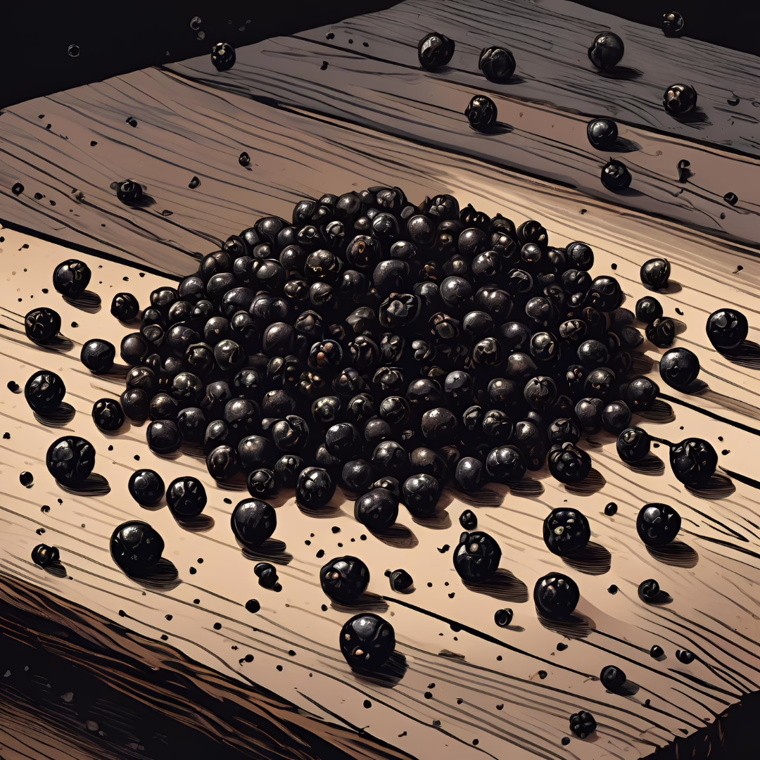 Black peppercorns used in witchcraft for protection, cleansing, and enhancing spells