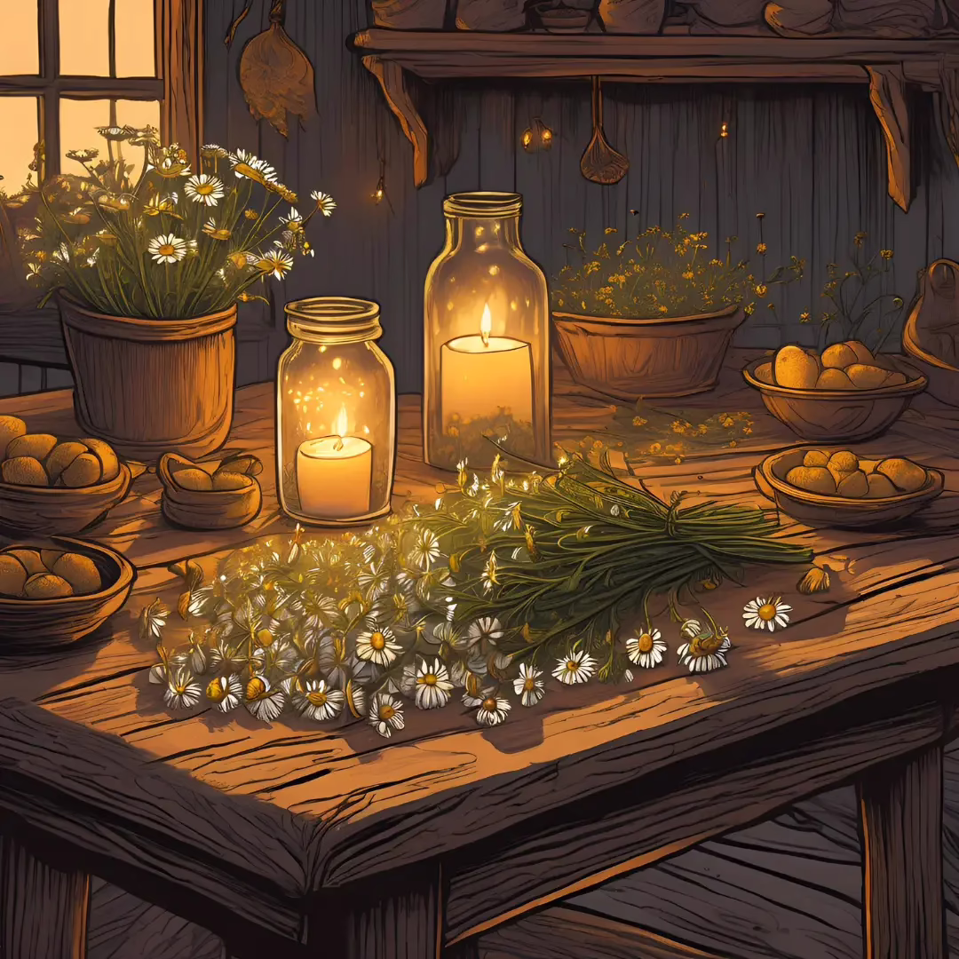 Chamomile flowers used in witchcraft rituals for protection and relaxation