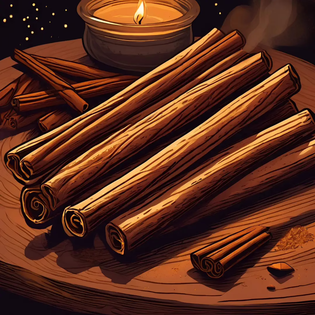 Cinnamon sticks and powder used in witchcraft spells for prosperity and love