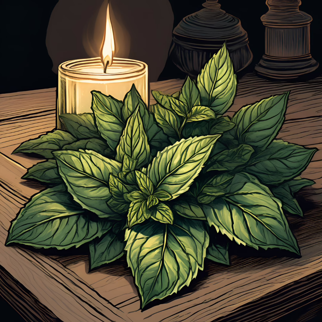 Peppermint leaves used in witchcraft for clarity, healing, and protection spells