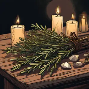 Rosemary sprigs used in witchcraft for protection, cleansing, and memory spells