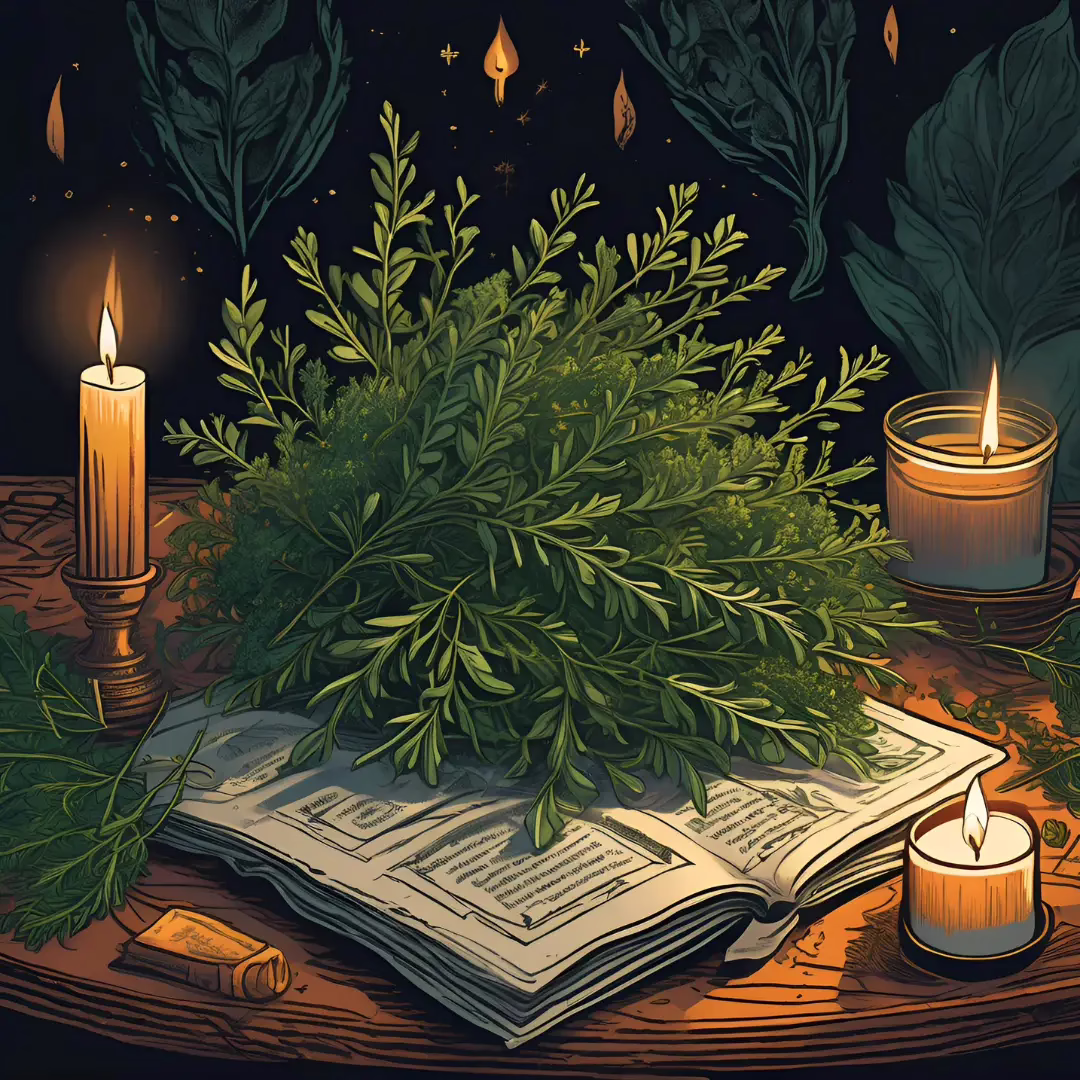 Thyme leaves used in witchcraft for courage, protection, and luck spells