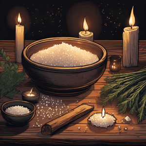 Salt used in witchcraft for purification, protection, and grounding spells