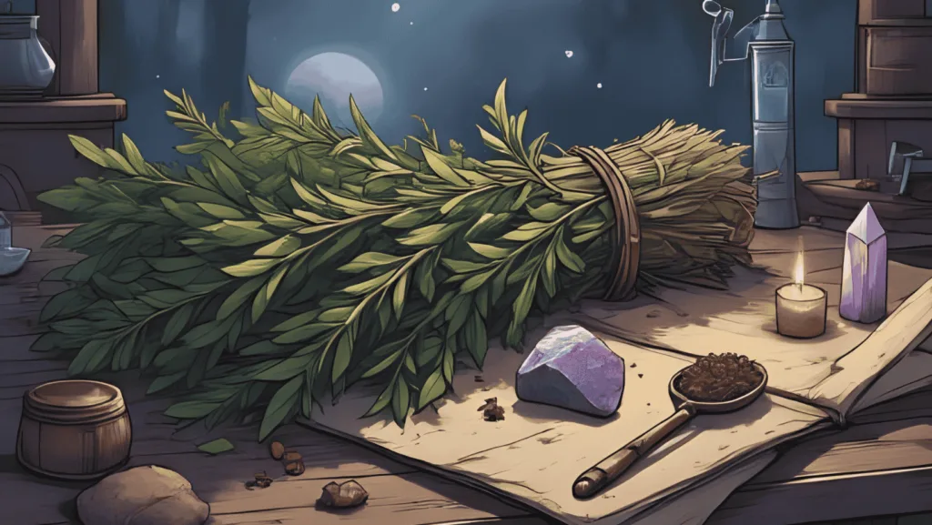 What Does Rosemary Represent in Witchcraft? Magical herbs including rosemary laid out on an altar for spell work