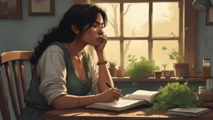 A thoughtful witch journaling at a window with a candle and herbs nearby – "Is Witchcraft Real?"