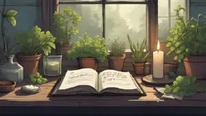 Calming altar scene with herbs, candle, and journal – "Am I Doing Witchcraft Right?"