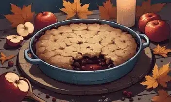 Apple and blackberry crumble for Mabon on a witchy harvest altar