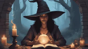 Crystal Ball Scrying for Beginners – witch scrying with crystal ball, candles, and a journal.